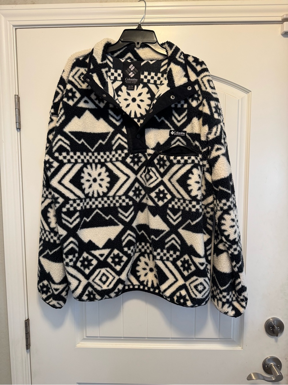 Columbia Helvetia Half-Snap Fleece Pullover XL Aztec Geometric Black White